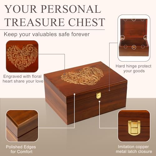 Large Wooden Keepsake Box with Hinged Lid and Photo Frame
