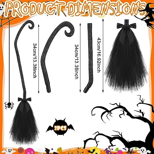 Liliful 2 Pcs Halloween Witch Broom with Ribbons 1