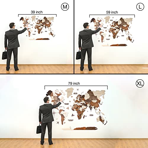Awesometik 3D Wood Map Wall Art Large Decor