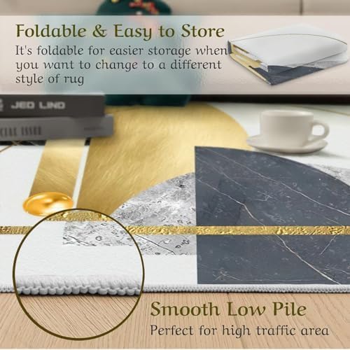 Modern Gray Gold-Plated Area Rug 6x9ft for Bedroom Living Room