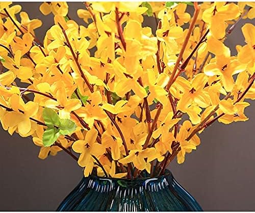 Realistic Artificial Yellow Winter Jasmine with Glass Vase