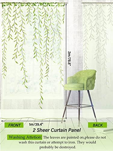 Breling Green Leaf Sheers Curtains 2 Pieces 394 x 787 Inch