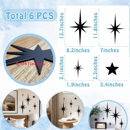 Easma 6Pcs Mid Century Starburst Metal Wall Art