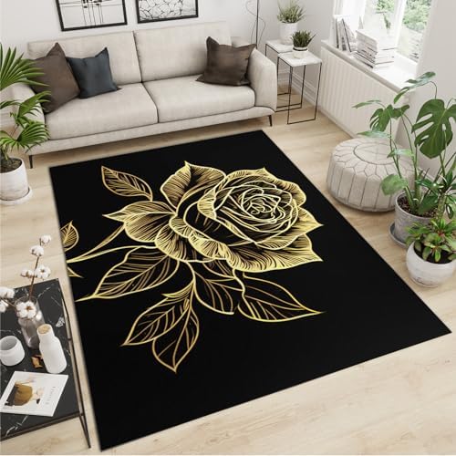 ZAOMIR 6x9ft Area Rug with Gold Foil Rose Design