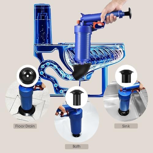 ODOROKU High Pressure Air Drain Blaster Gun with 4 Sizes Suckers