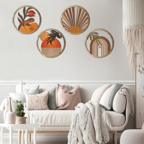 Qunclay 4 Piece Boho Wall Art 10 Inch Wooden Decor