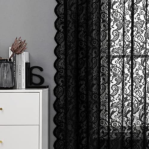 Bujasso Black Sheer Lace Curtain Panels 84 Inch