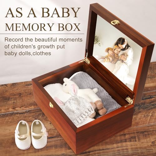 Large Wooden Keepsake Box with Hinged Lid and Photo Frame