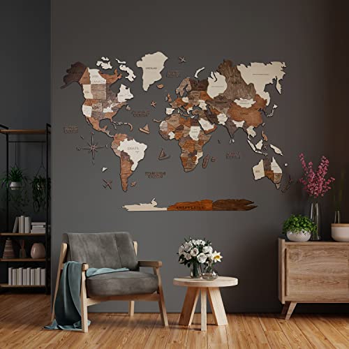 Awesometik 3D Wood Map Wall Art Large Decor