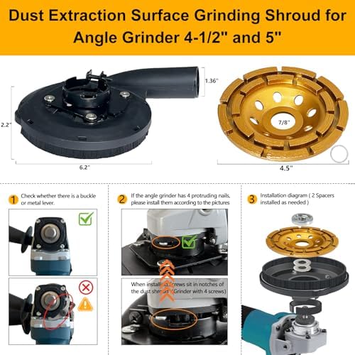 Dust Shroud for 45 and 5 Inch Angle Grinders with Vacuum Connection