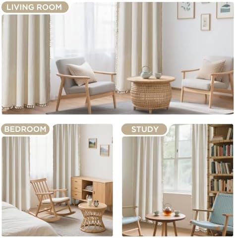 Joydeco Beige Boho Curtains 2 Panels 84 Inch Length
