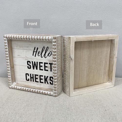 Boho Farmhouse Bathroom Decor Sign - Hello Sweet Cheeks