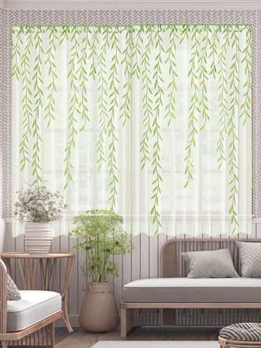 Breling Green Leaf Sheer Curtains 2 Pieces 394x63 Inch