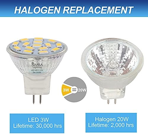 Simba Lighting 4 Pack LED MR11 Flood Light Bulbs 12V 3W 5000K Daylight