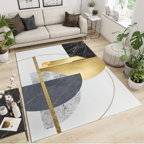 Modern Gray Gold-Plated Area Rug 6x9ft for Bedroom Living Room