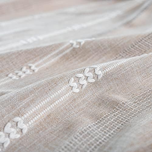 BCLBUSTE Linen Curtains 84 L - Khaki Embroidery Striped 2 Panels Set