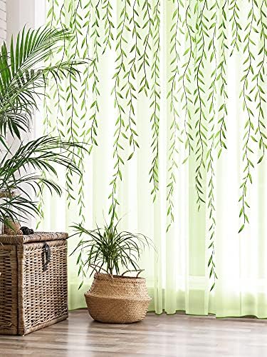 Breling Green Leaf Sheers Curtains 2 Pieces 394 x 787 Inch