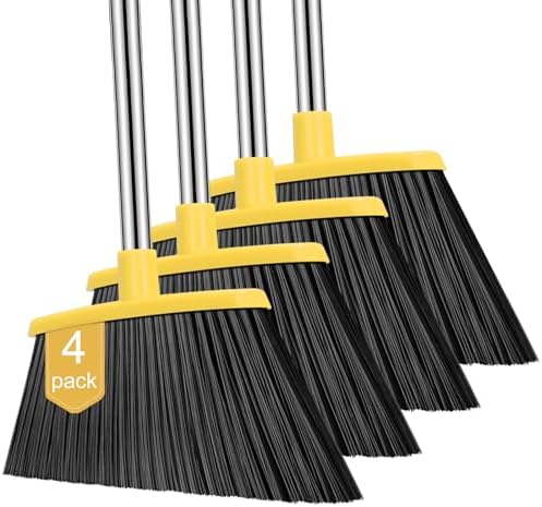 NACENA 4 Pack Heavy Duty Angle Broom with 56 Inch Handle