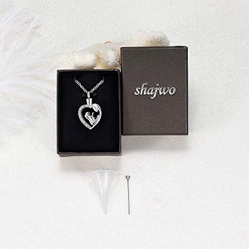 Shajwo Cremation Jewelry Baby in Mom Arms Heart Urn Necklace