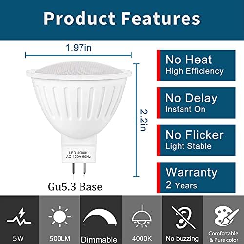 AGREEMENTLIGHT 5W MR16 LED Dimmable Bulb 10 Pack