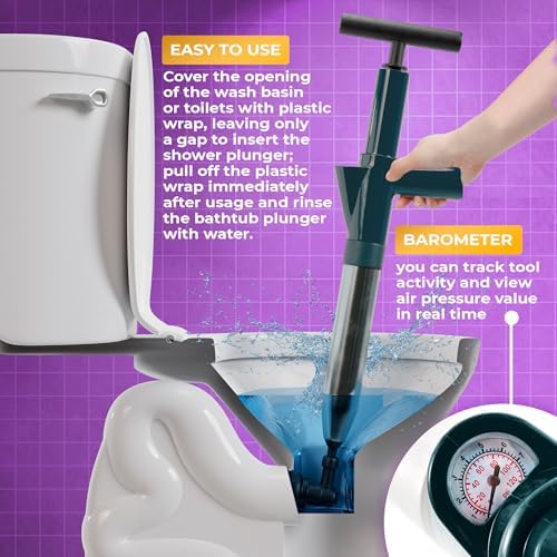 APQ Air Plunger Toilet Unclogger with 4 Nozzles and Non-Slip Handle
