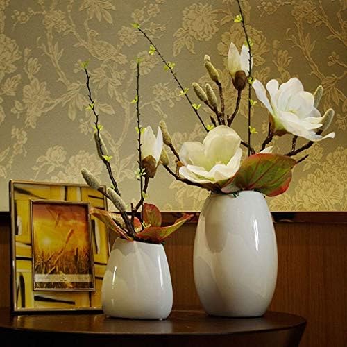 Realistic Artificial Magnolia Flowers in White Ceramic Vase