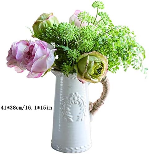NDRFAWY Artificial Flowers Curled Rose Set with Vase