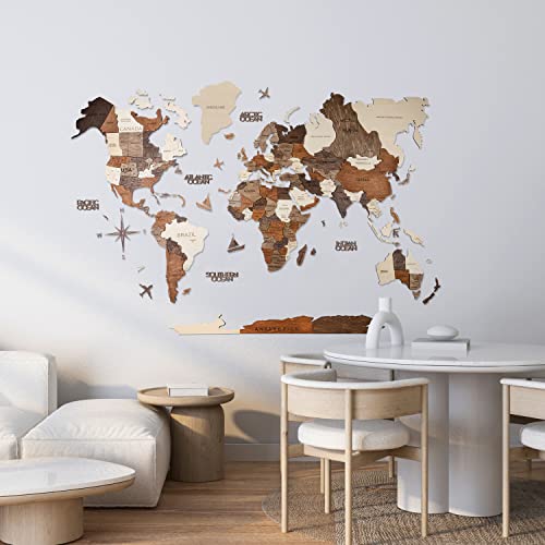 Awesometik 3D Wood Map Wall Art Large Decor