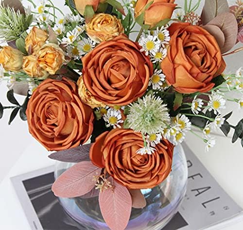 NDRFAWY Artificial Flowers Bouquet with Vase for Home Decor