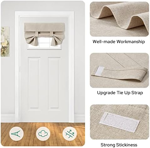 HOMEIDEAS Linen French Door Curtains 26x20 Inch Blackout Panels for Privacy