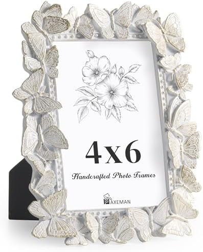 Axeman 4x6 Picture Frame with Glass Butterfly Resin Wall Tabletop Display