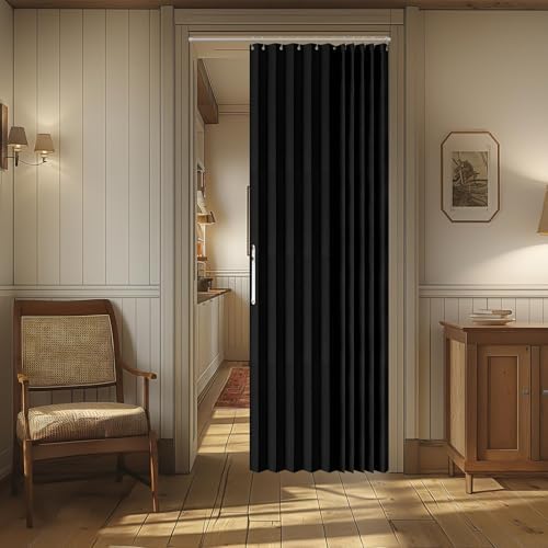 AJAZZ Magnetic Accordion Door Curtain 52x78 Black 1 Panel