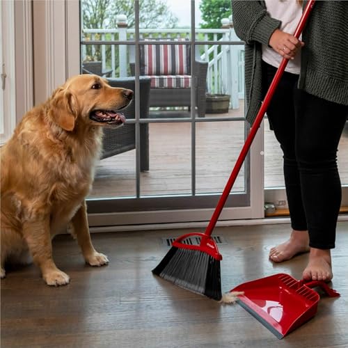 O-Cedar PowerCorner Pet Pro Broom with Dust Pan Red