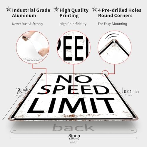 CrazySign Retro Tin No Speed Limit Sign for Boys Room