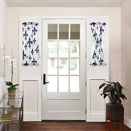 Navy Blue Fleur-de-lis Door Curtain 25x40in
