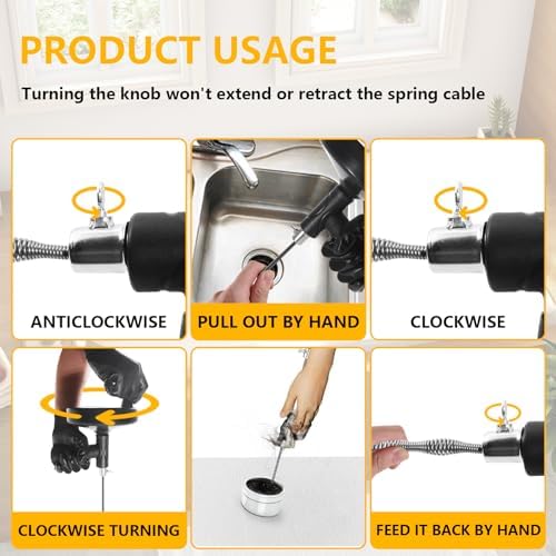 33 Feet Drain Snake Auger with Gloves for Clog Removal