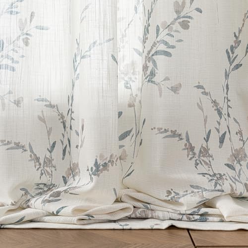MYSKY HOME Sheer Curtains 2 Panels Navy Blue Flax Linen