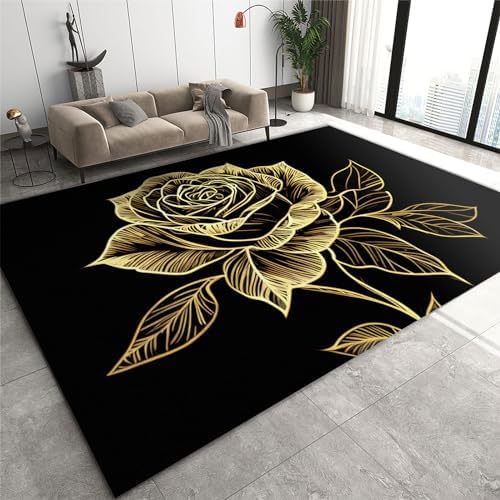 ZAOMIR 6x9ft Area Rug with Gold Foil Rose Design