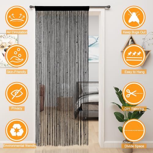YIIBAII Black Beaded Curtain for Doorway