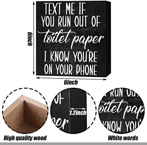 Jetec Farmhouse Bathroom Signs Funny Decor Wooden Box Plaque Black