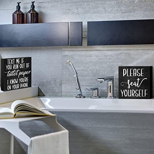 Jetec Farmhouse Bathroom Signs Funny Decor Wooden Box Plaque Black