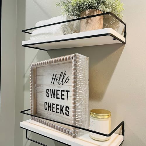 Boho Farmhouse Bathroom Decor Sign - Hello Sweet Cheeks