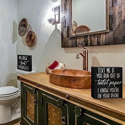 Jetec Farmhouse Bathroom Signs Funny Decor Wooden Box Plaque Black