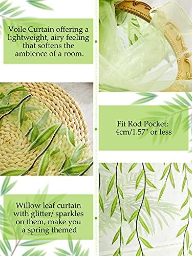 Breling Green Leaf Sheers Curtains 2 Pieces 394 x 787 Inch