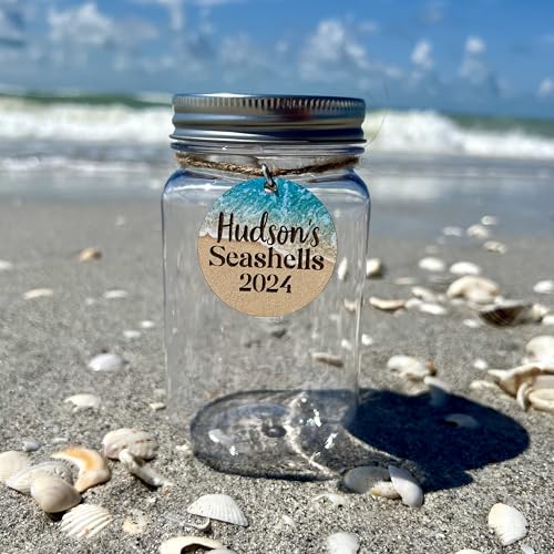 Personalized Plastic Seashell Jar with Name and Year