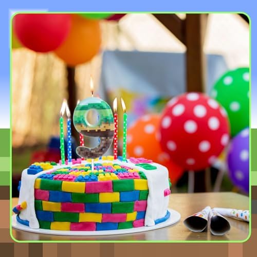 Pixel Birthday Candle Green 9 Number Pixel Cake Toppers for Parties