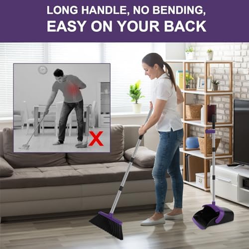 Large Purple Broom with Dustpan Combo Set