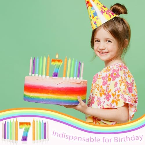 Rainbow Number 7 Birthday Candle Set 13 Pcs
