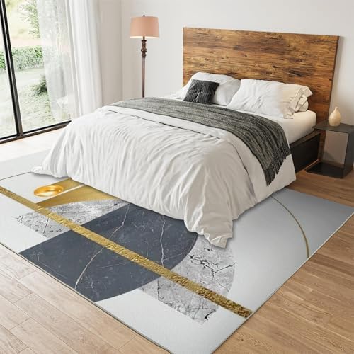 Modern Gray Gold-Plated Area Rug 6x9ft for Bedroom Living Room