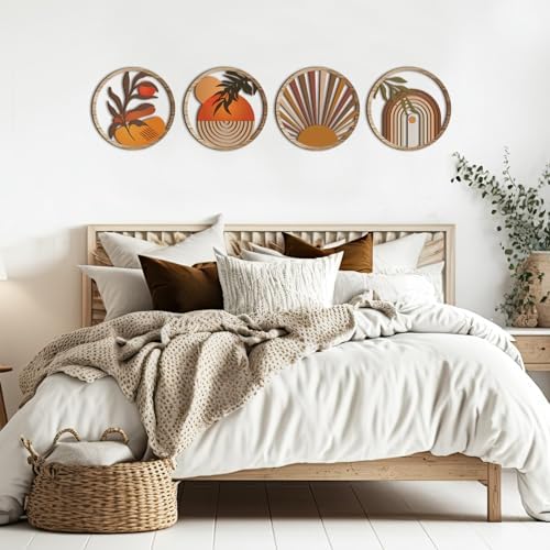 Qunclay 4 Piece Boho Wall Art 10 Inch Wooden Decor